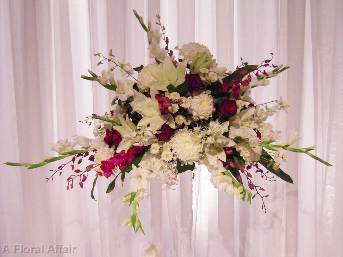 CF0391-Tall Modern  Magenta and White Event Arrangement