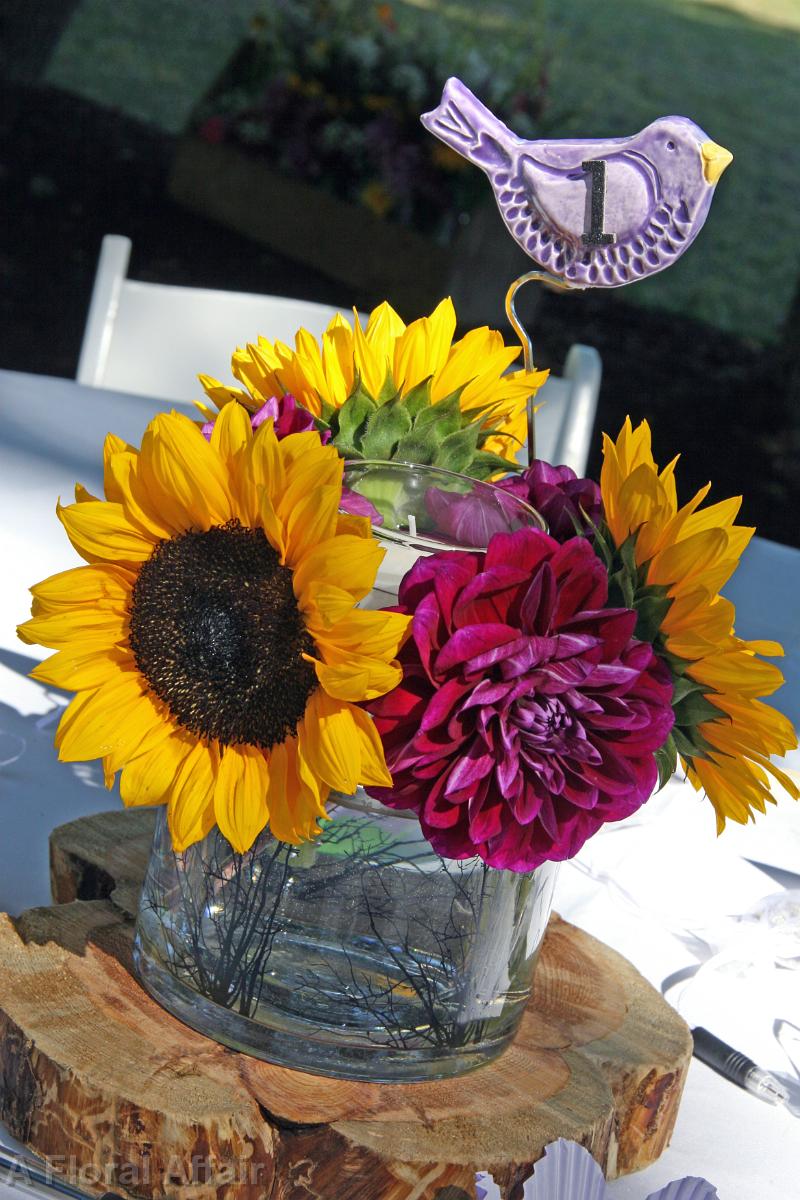 RF059-Sunflower, Dahlia and Candle Centerpiece1