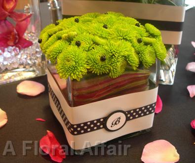 RF0912-Simple, Chic, Green and Black Cube Centerpiece