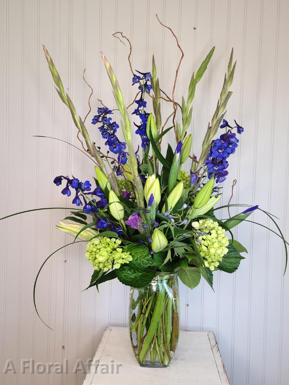 Blue and Green Tall Masculine Sympathy Funeral Arrangment