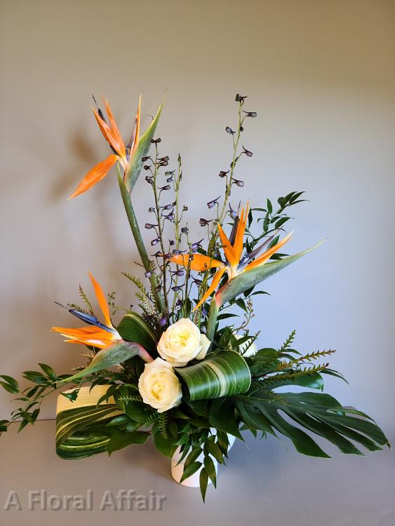 Custom Tropical Funeral Arrangement with Bird of Paradise