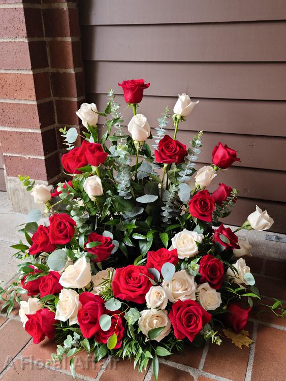 Forever in Our Hearts Arrangment to Place Urn Inside with Red and White Roses