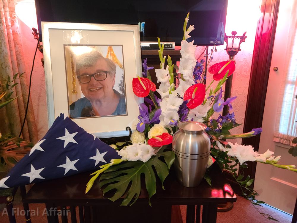 Red, White, and Blue Custom Tropical Funeral Arrangement.