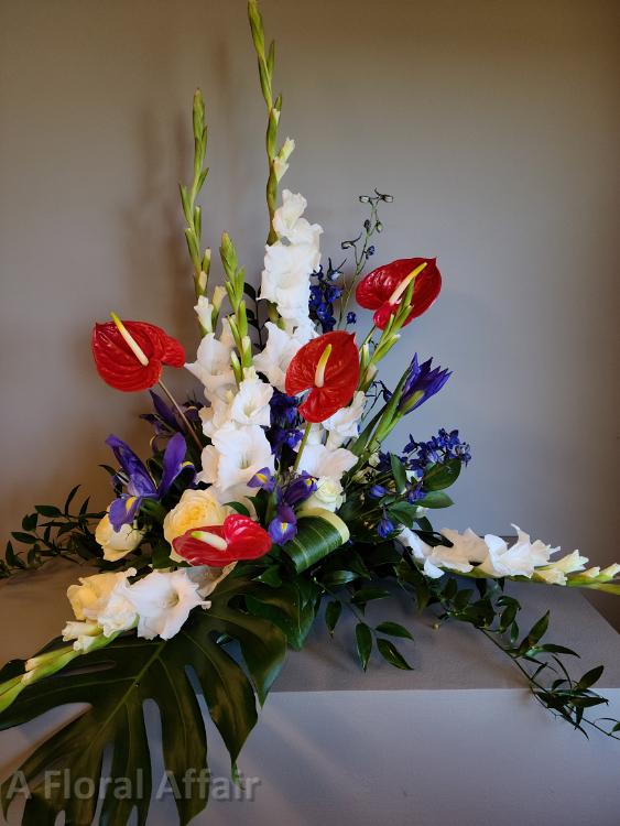 Red, White, and Blue Custom Tropical Funeral Arrangement