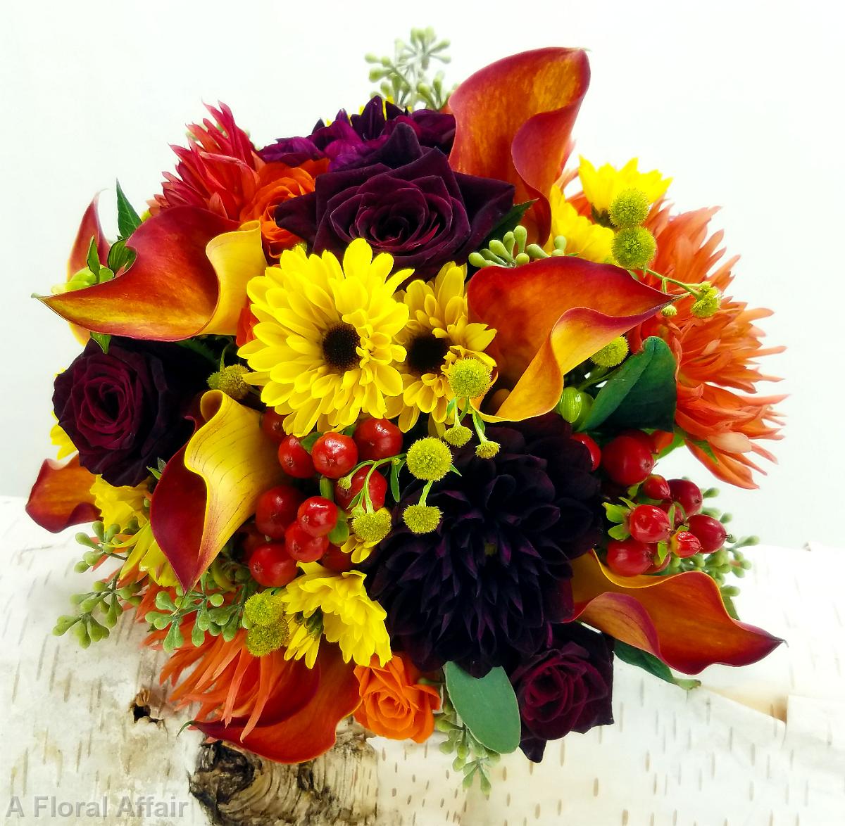 BB1263-Orange Calla Lily and Spider Dahlia Brides Bouquet