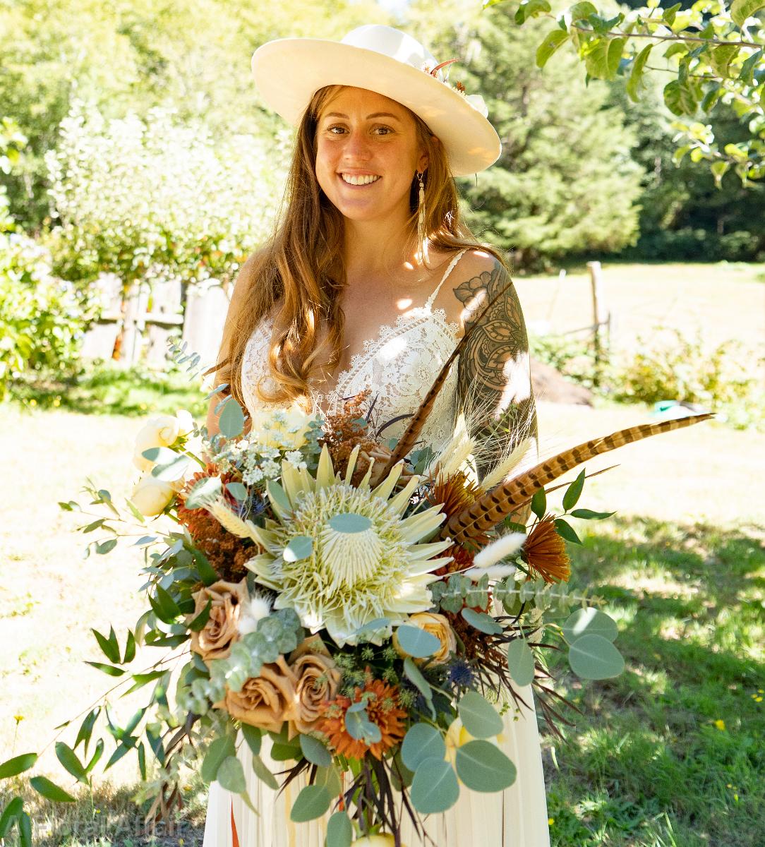 BB1639-Boho Brides Bouquet with White King Protea