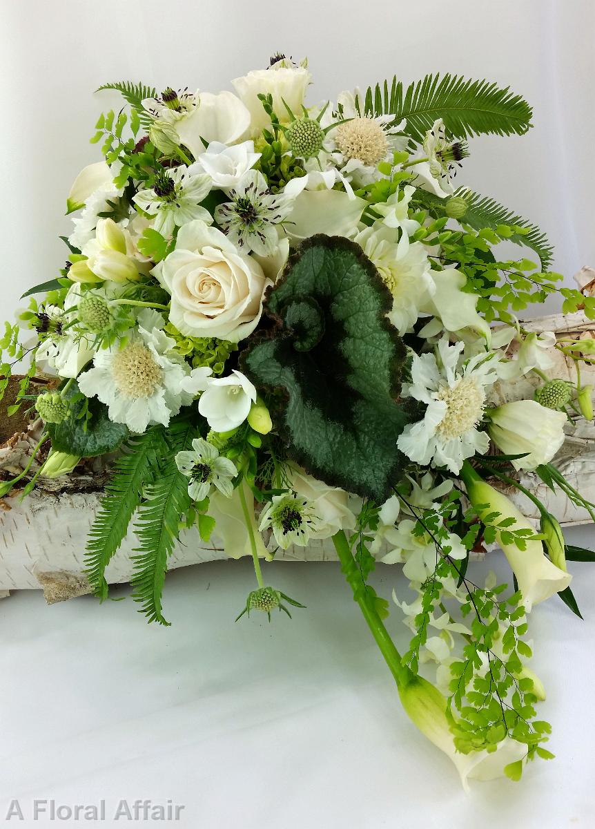 BB1129-Cascading White and Green Woodland Wedding Bouquet