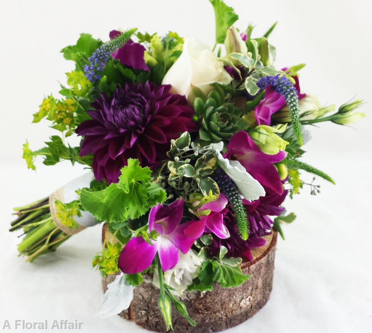 BB1002-Organic, Natural, Purple and Green Brides Bouquet