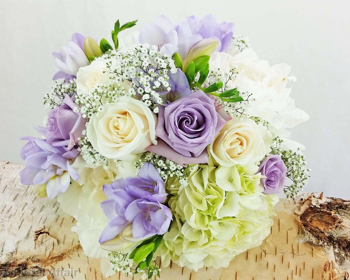 BB1199-Vintage Lavender And Ivory Rose, Freesia, Hydrangea and Baby's Breath Bouquet