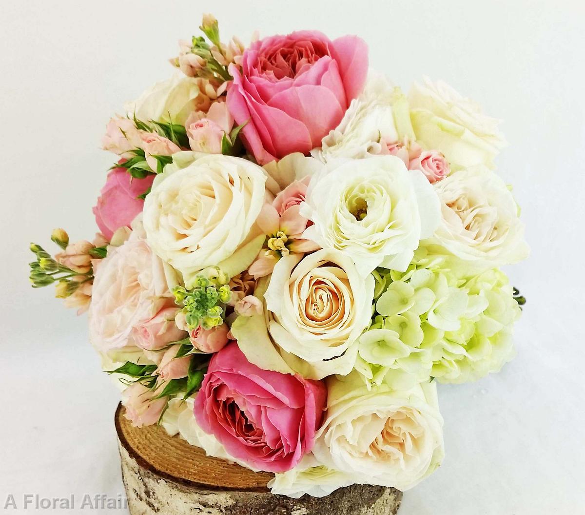 BB1192-Coral and Ivory Garden Rose Wedding Bouquet