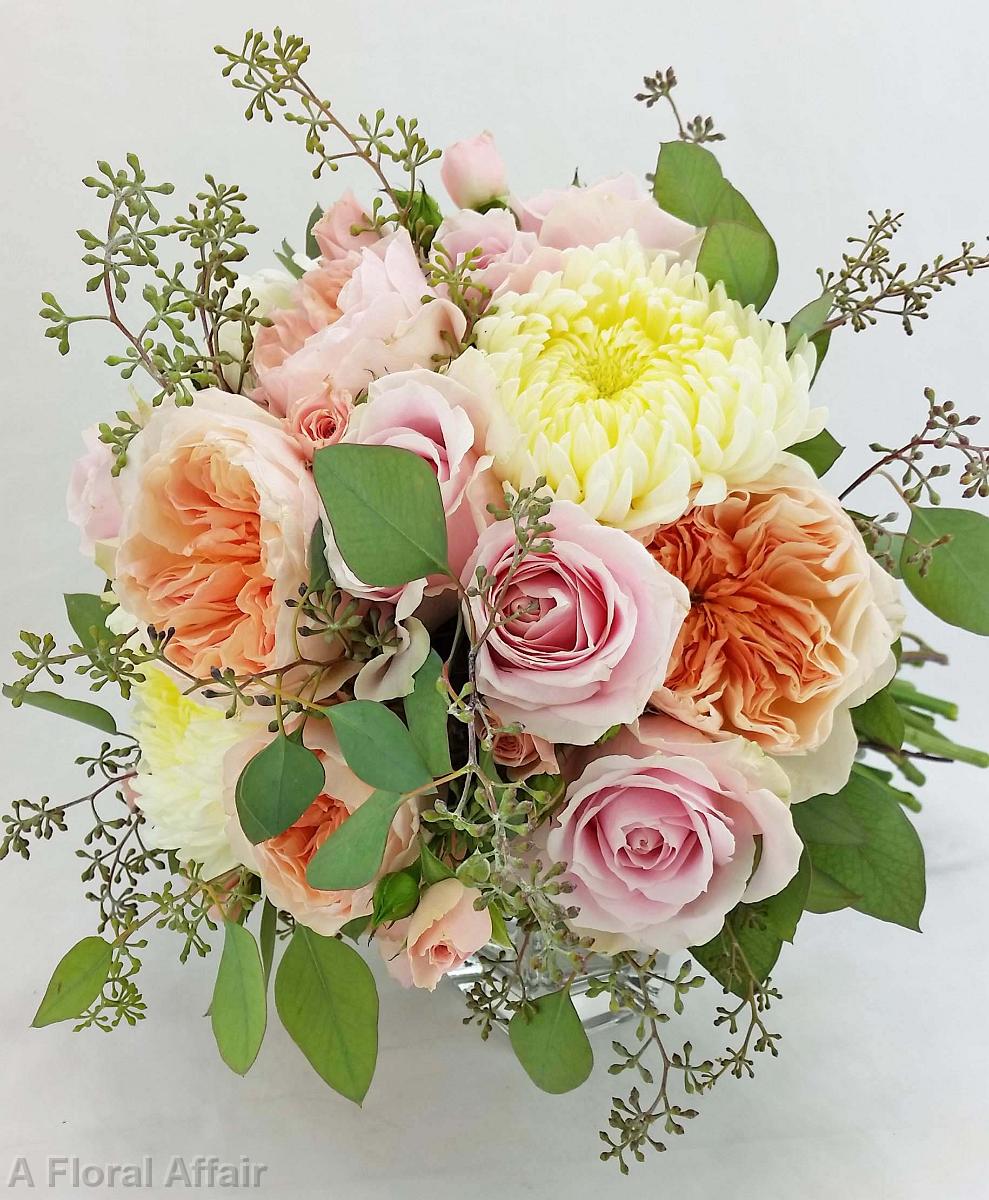 BB1229-Petal Pink, Peach and Cream Brides Bouquet