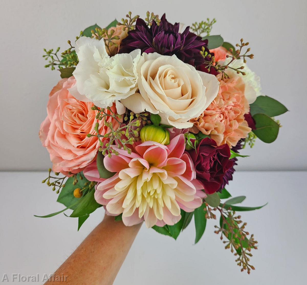 BB1571-Peach and Maroon Wedding Bouquet