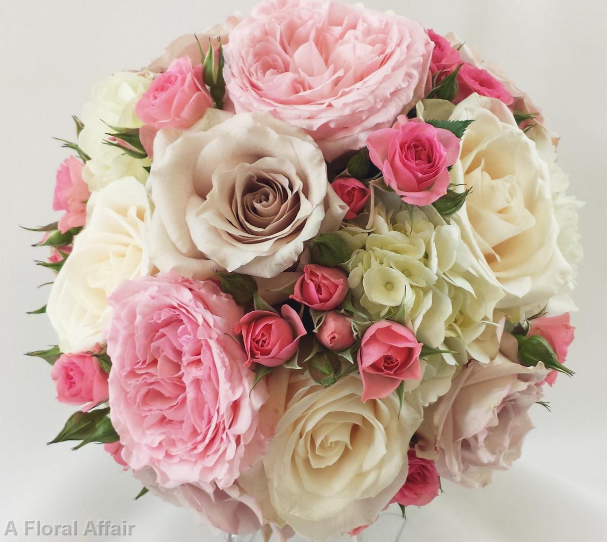 BB0937-Ivory and Pink Romantic Garden Bouquet