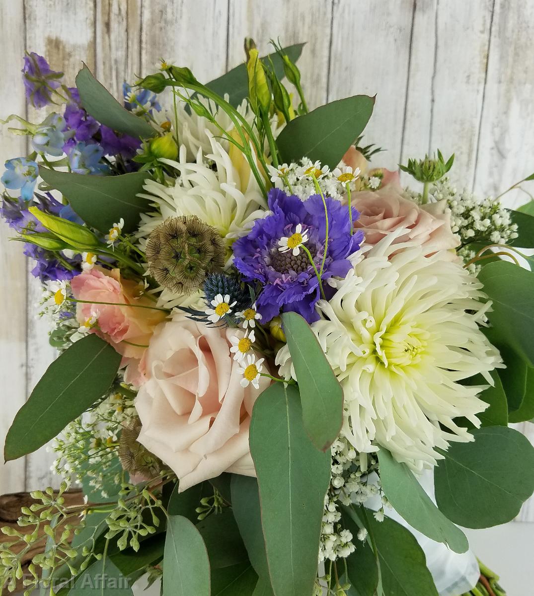 BB1385-Blush, Blue and White Wild Flower Bouquet