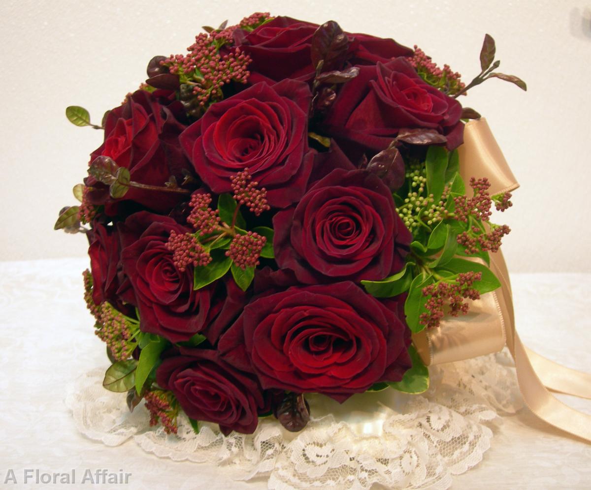 BB0088-Round Merlot Rose Wedding Bouquet