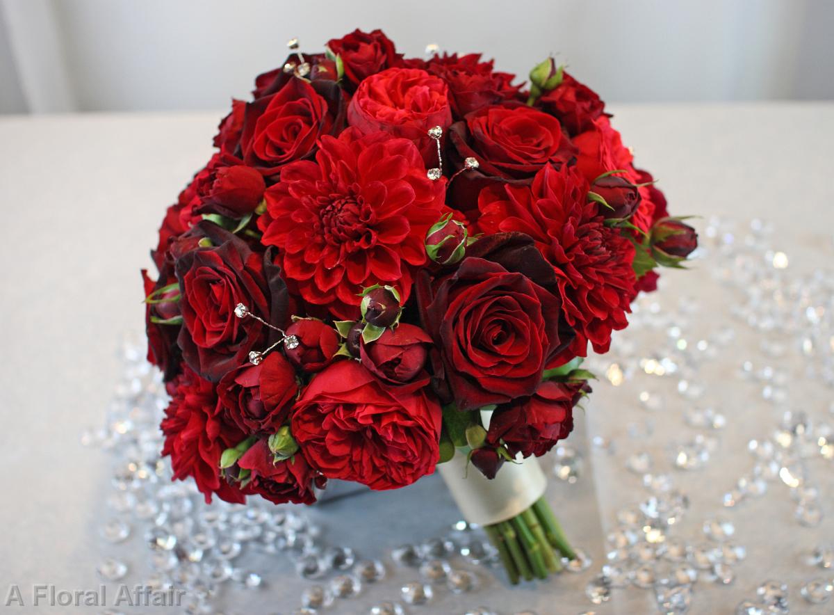 BB0474-Crimson Dahlia and Rose Wedding Bouquet