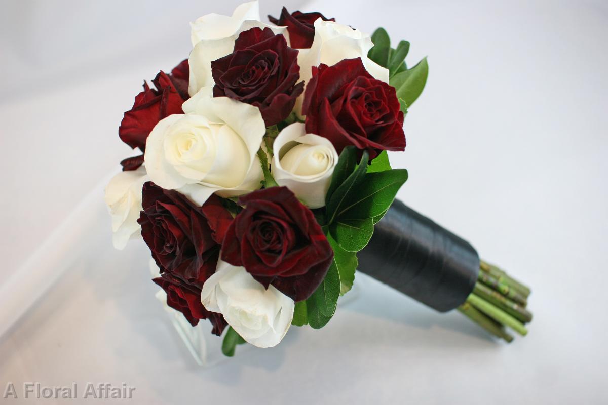 BB0505-Black Baccara and White Rose Wedding Bouquet