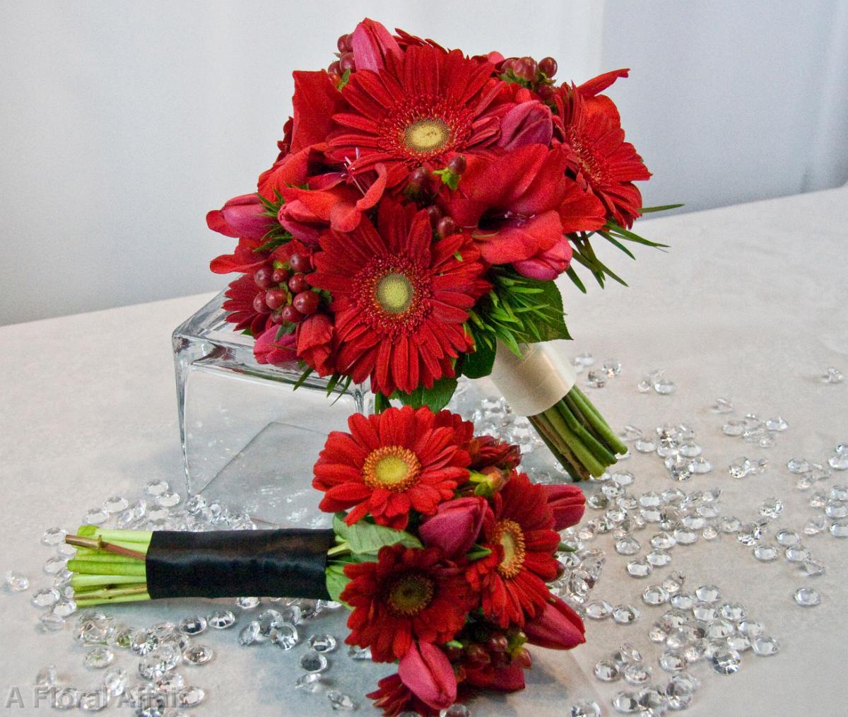 BB0519-Red Gerbera Daisy and Tulip Bouquets