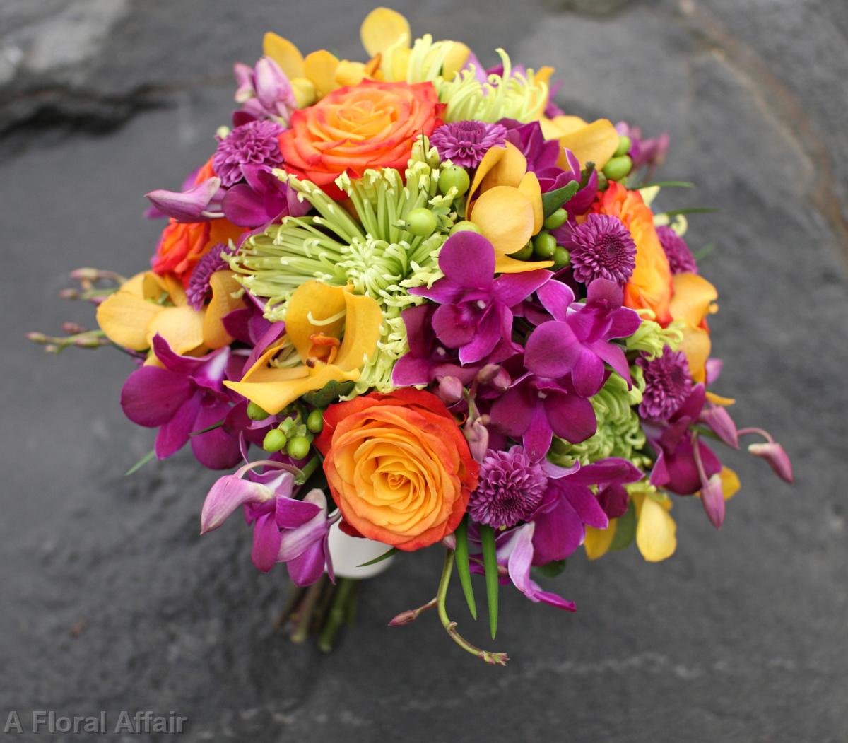 BB0542-Plum, Orange, and Green Bridal Bouquet