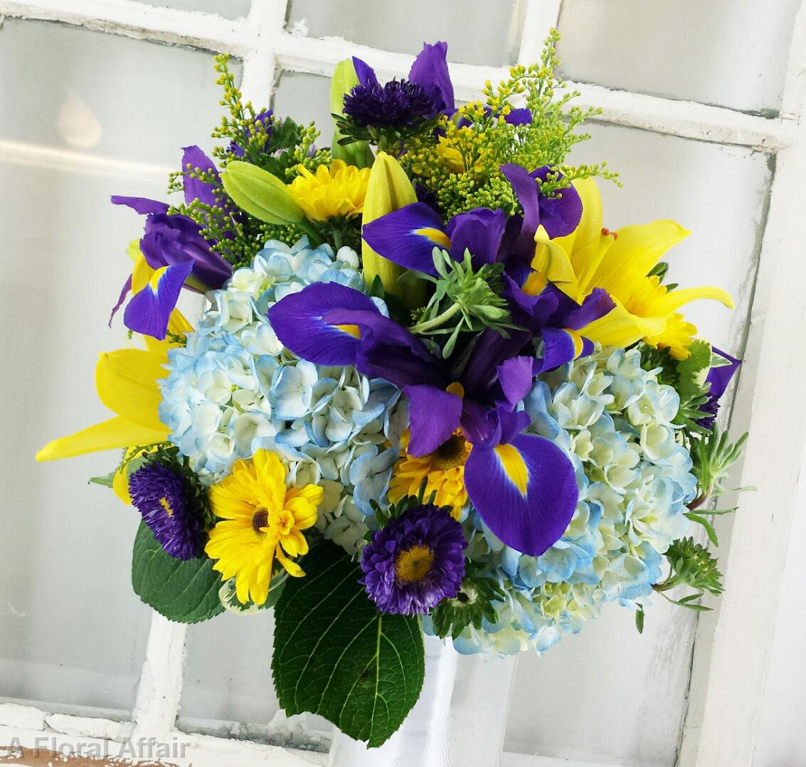 BB0952-Royal Purple, Blue and Yellow Wedding Flowers