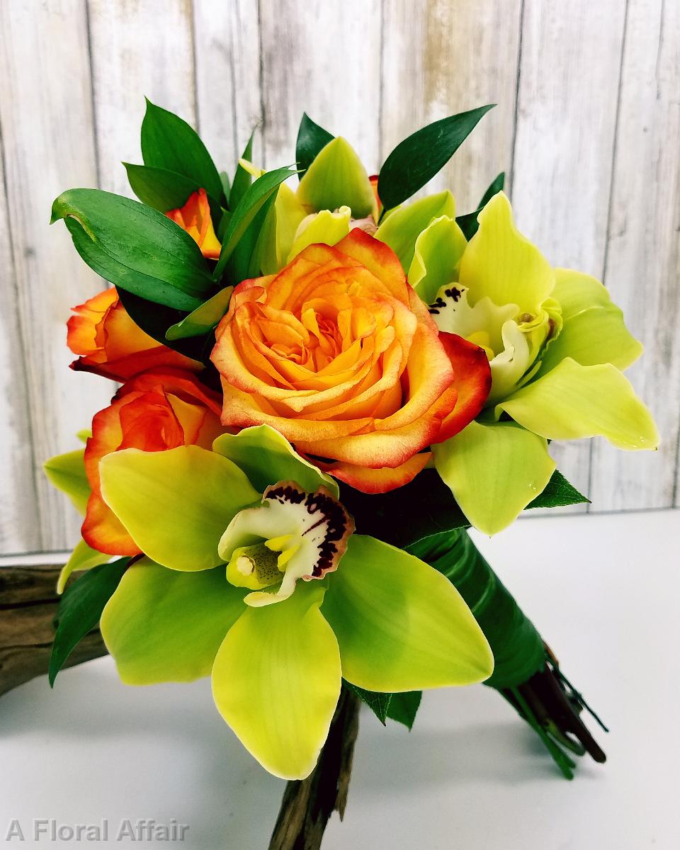 BB1347-Green Cymbidium and Orange Rose Wedding Bouquet.jpg