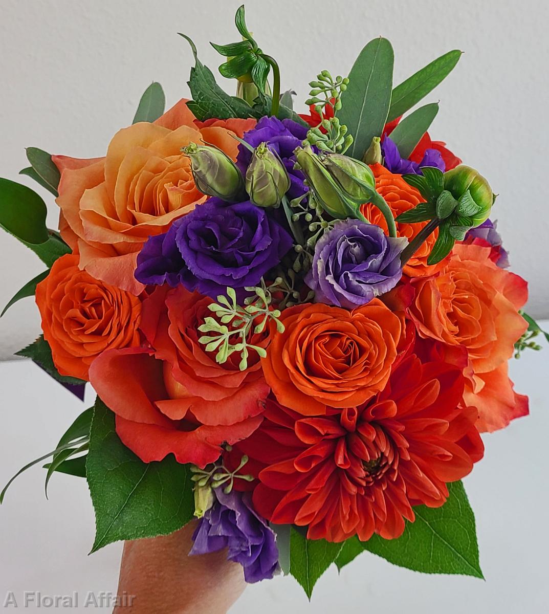 BB1562-Summer Orange and Purple Brides Bouquet