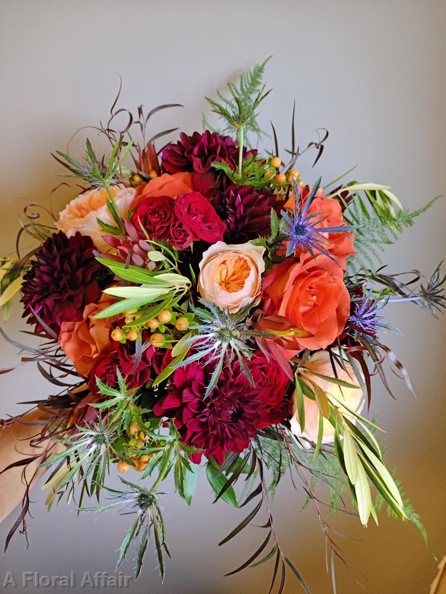 BB1632-Wine Dahlia and Sienna Brides Bouquet