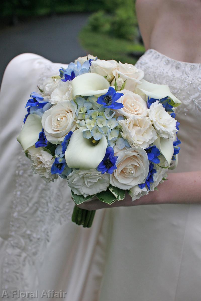 BB0432-Rose, Lily, Blue Hydrangea and Belladonna Bouquet