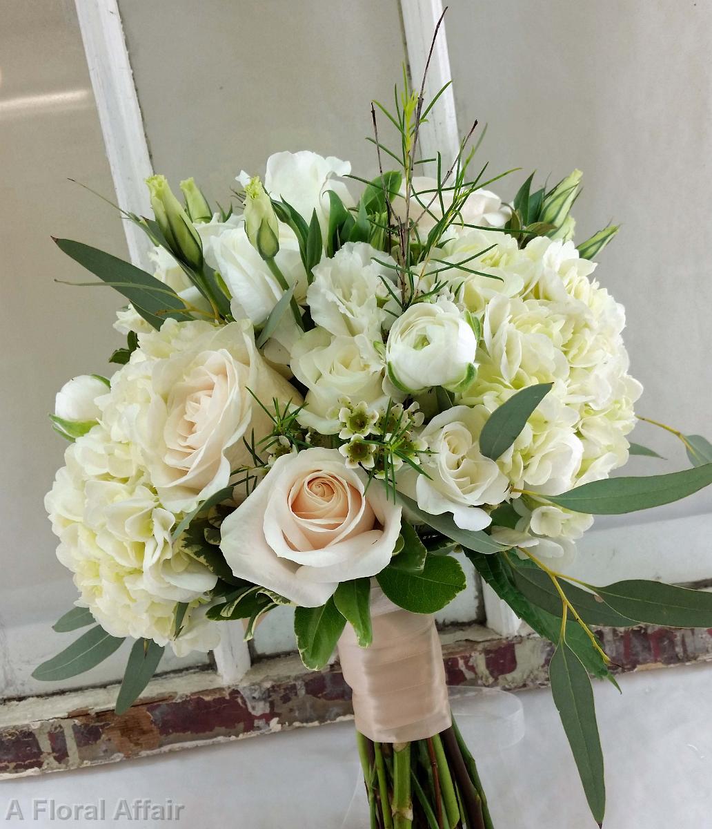 BB1044-White and Champagne Wedding Bouquet