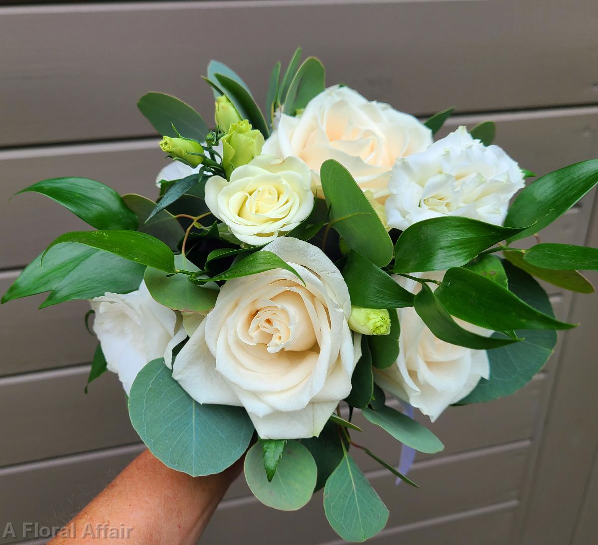 BB1560-White Rose and Eucalyptus Bridesmaids Bouquet