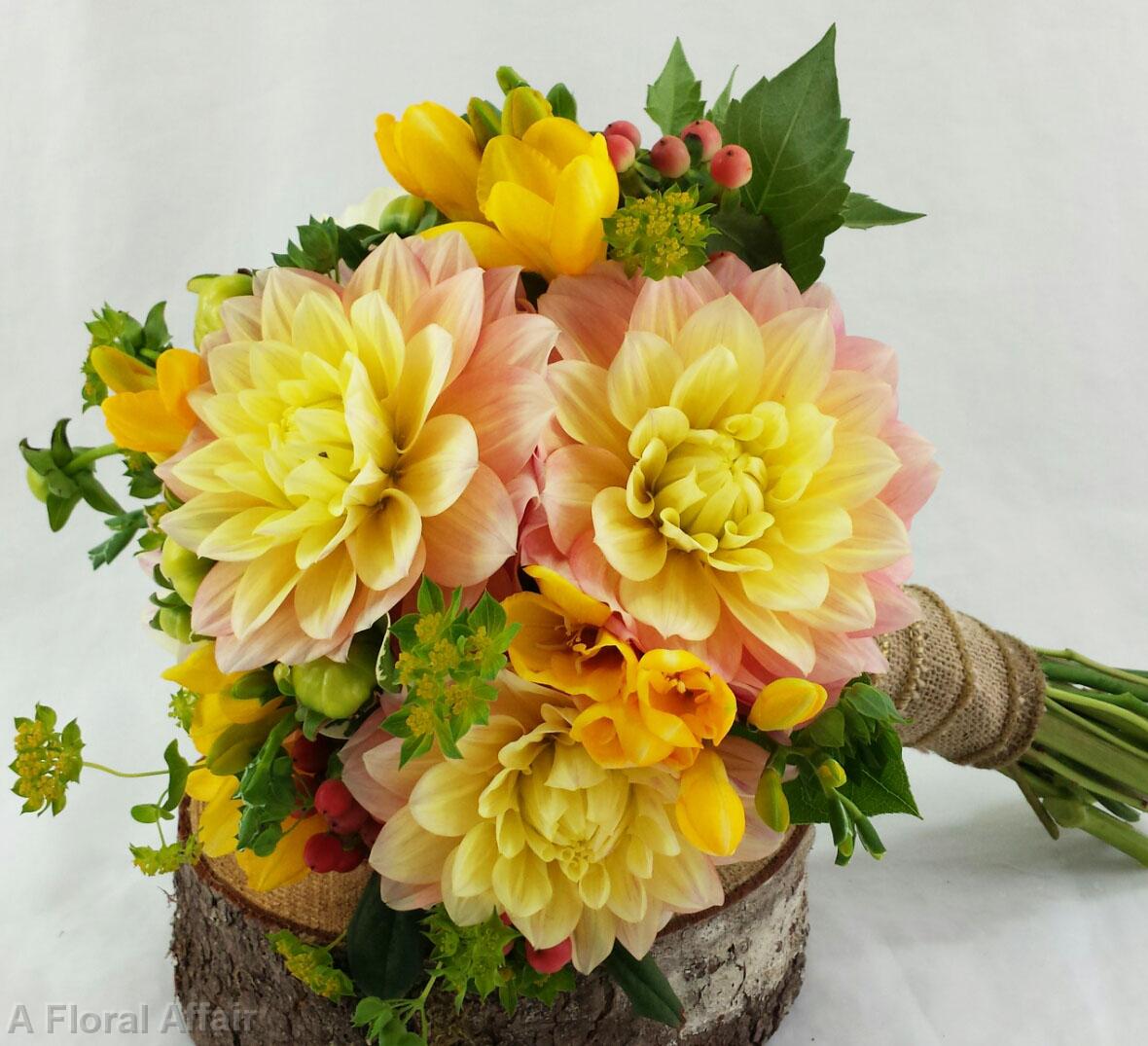 BB1003-Summer Yellow and Peach Bridal Bouquet