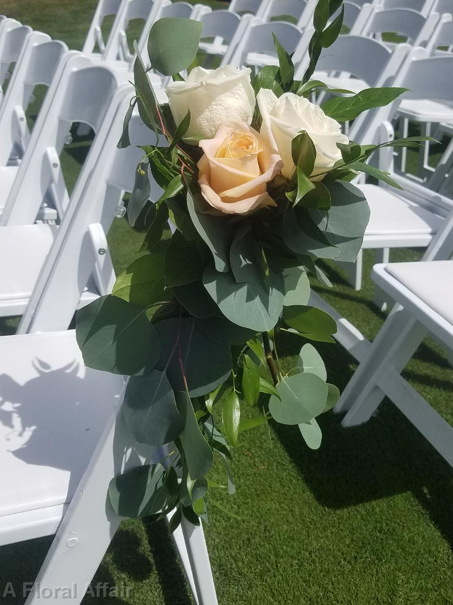 CF09273-Euclyptus Aisle Marker with Ivory and Light Orange Roses