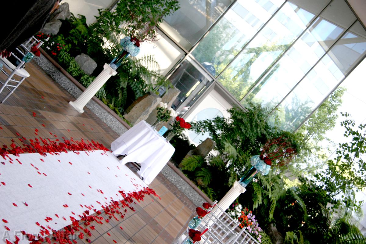 CF0636-Red and Aqua Wedding Flowers,  World Trade Center, Portland, OR