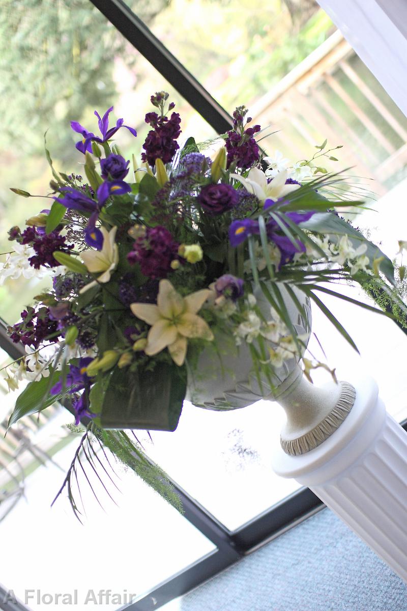 CF0848-Purple Iris and Lily Urn Wedding Ceremony Bouquet