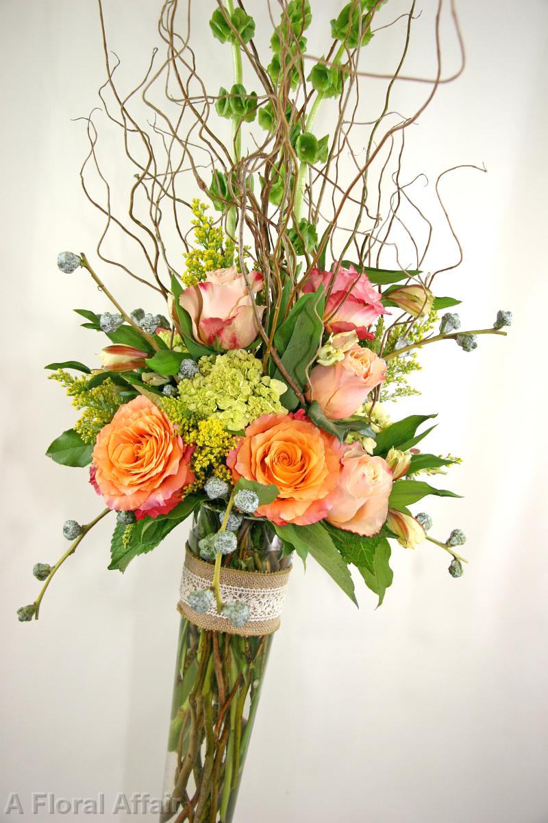 RF1071-Apricot and Green Vintage Garden Tall Centerpiece