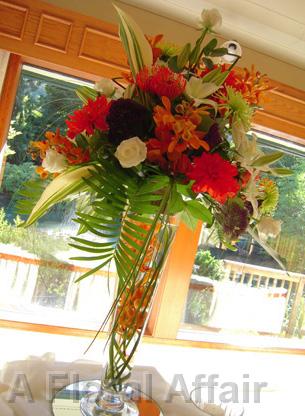 RF0934-Orange, Green, and White, Elegant Tropical Tall Centerpiece