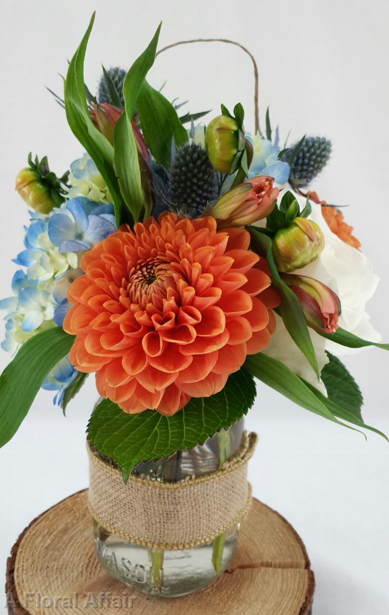 CF0863-Coral and Slate Rustic Centerpiece