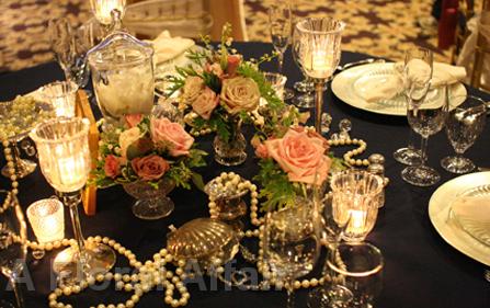 RF0359-Vintage Pearl, Blush Pink, and Champagne Table Centerpiece