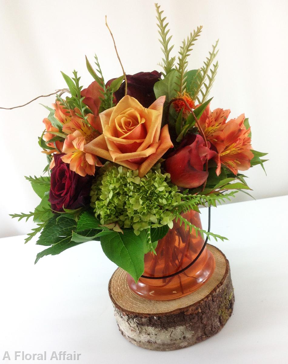 RF0608-Rustic Low Burgundy and Bronz Centerpiece