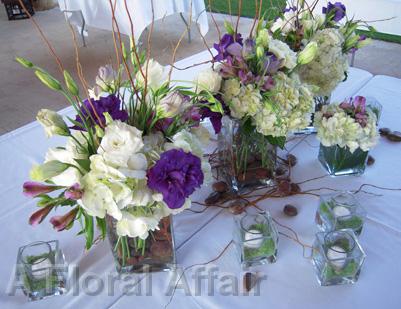 RF0993-Natural Rustic Purple and White Centerpiece and Votive Cube Candle Accents