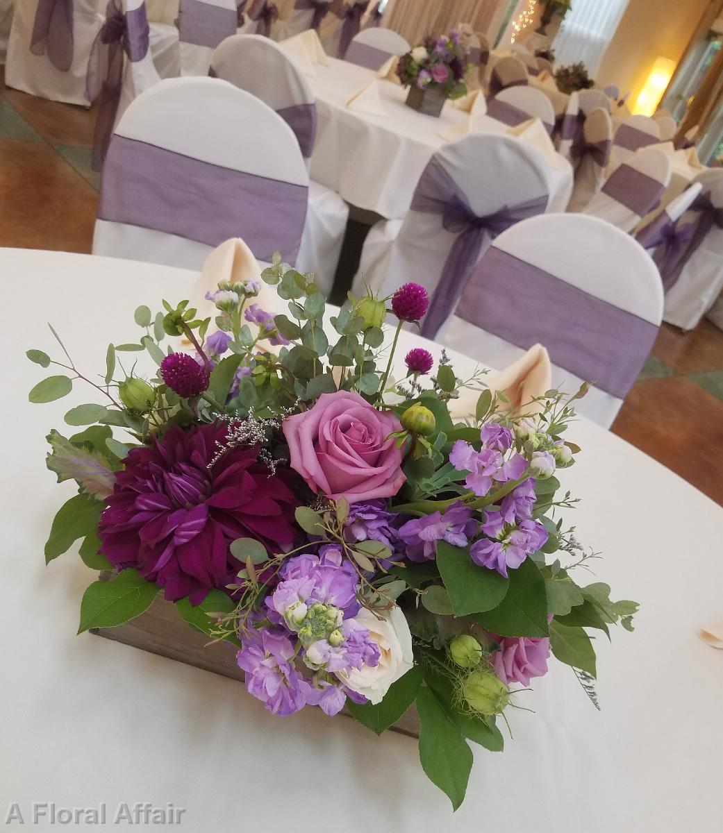 RF1441-Rustic Purple Wood Box Centerpiece