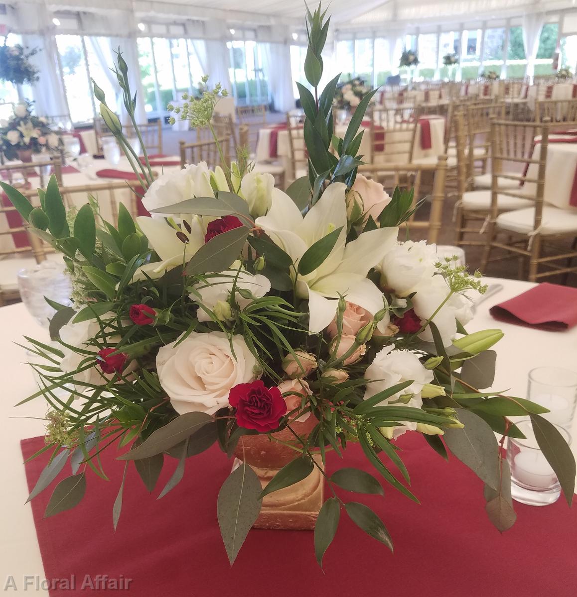 RF1449-White, Blush and Burgundy Gold Urn Centerpiece