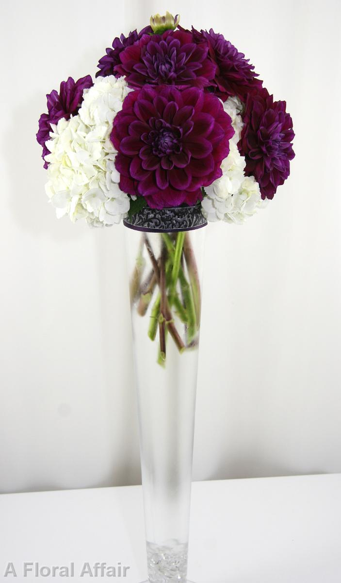 RF1097-White and Eggplant Purple, Simple Contemporary Tall Centerpiece