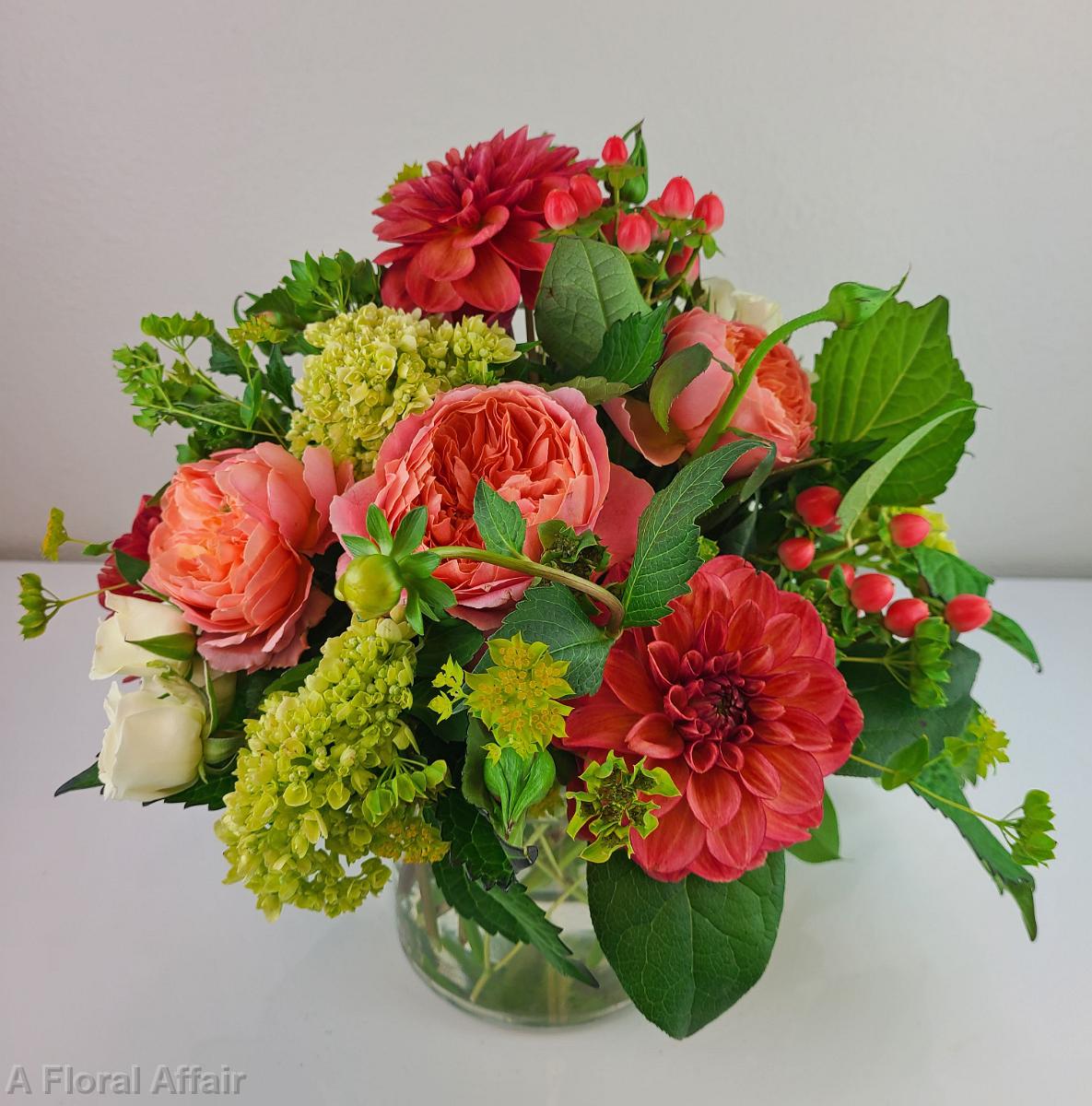 RF1505-Cinnimon, Coral and Peach Low Centerpiece