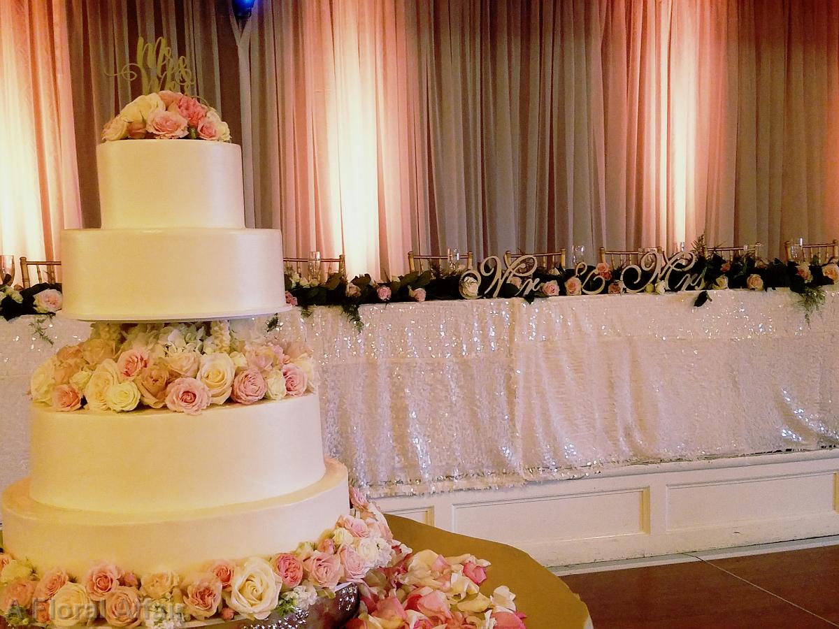 FT0739-Long Head Table Blush, White and Greenery Garland