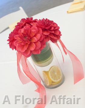 RF0427-Watermelon Dahlia and Lemon Centerpiece