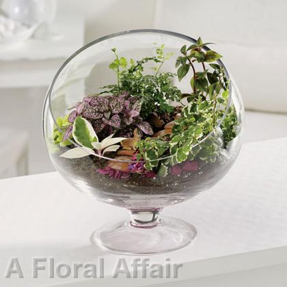 RF0907-Rustic, Woodland, Pink and Green Terrarium Centerpiece