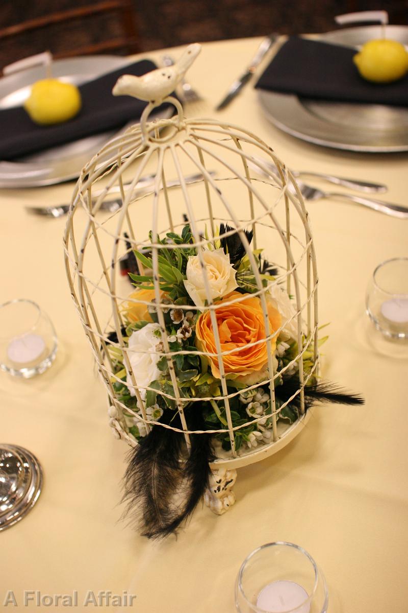 RF1265-Black, Gold and Cream Bird Cage Centeroiece