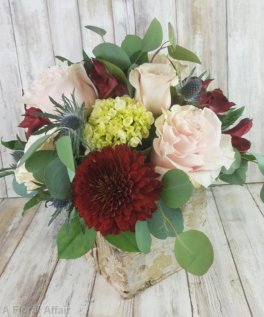 RF1474-Rustic Blush, Burgundy and Dusty Blue Centerpiece