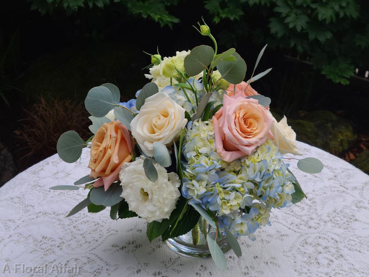 RF1495-Romantic Blue, Peach and White Centerpiece